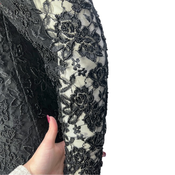 VTG 90's NANCY JOHNSON Black L/S Beaded Pleated Gothic Dress w/ Under Dress Sz 8 - Picture 10 of 16